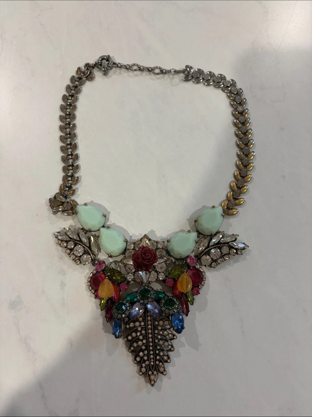 J.Crew Statement Pendant Necklace in Green & Silver